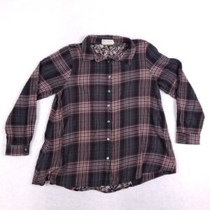 Bad Little Country Girl‎ Shirt 1XL Plaid Floral Mixed Media Boho Button Up